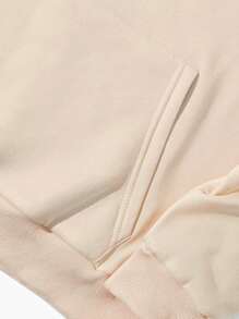 SHEIN EZwear Butterfly & Letter Graphic Drawstring Thermal Lined Hoodie - Apricot - View 4