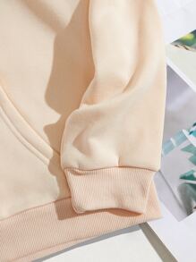 SHEIN EZwear Butterfly & Letter Graphic Drawstring Thermal Lined Hoodie - Apricot - View 5