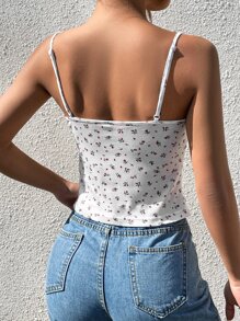 SHEIN EZwear Cottagecore Cami ngọn Hoa Lộn xộn Nút Nửa - Nhiều màu - Xem 3