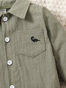 男嬰恐龍刺繡補丁貼口袋襯衫 - 薄荷綠 - 查看 3