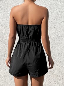 SHEIN EZwear Gorpcore Zip Front Elastic Waist Tube Romper - Black - View 3
