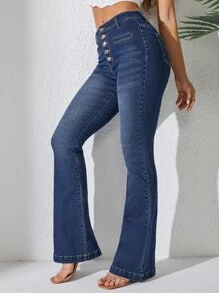 Jeans de pierna amplia - Azul lavado oscuro - Ver 6