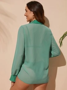 前繫帶和服罩衫 - 青碧色 - 查看 2