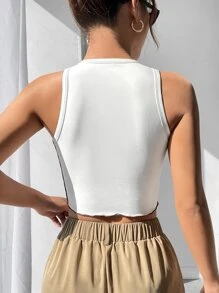 SHEIN PETITE Top-stitching Crop Tank Top - White - View 2