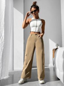 SHEIN PETITE Top-stitching Crop Tank Top - White - View 4