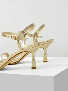 MOTF PREMIUM 條帶金屬質感蛇皮紋涼鞋 - 金色 - 查看 3