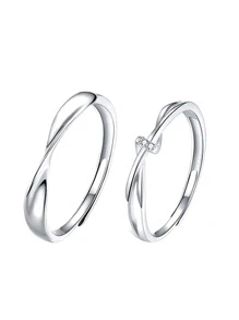 2pcs Couple Cubic Zirconia Decor Silver Wedding Band - Multicolor - View 5