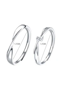 2pcs Couple Cubic Zirconia Decor Silver Wedding Band - Multicolor - View 7