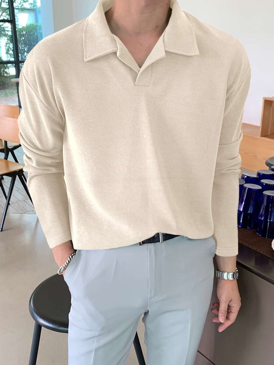 DAZY Men Solid Drop Shoulder Polo Shirt - Apricot - View 1