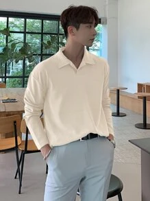 DAZY Men Solid Drop Shoulder Polo Shirt - Apricot - View 2