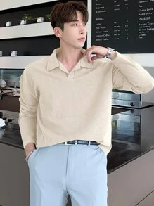 DAZY Men Solid Drop Shoulder Polo Shirt - Apricot - View 3