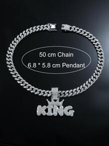 Collar con dije de corona y letra de diamantes de imitación para hombre, para regalo de joyería y fiesta - Plateado - Ver 4