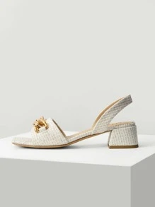 MOTF PREMIUM 粗花呢鏈條露跟涼鞋 - 白色 - 查看 1