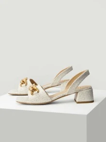 MOTF PREMIUM 粗花呢鏈條露跟涼鞋 - 白色 - 查看 3