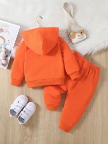 Baby Girl Solid Top & Zip Up Hoodie & Sweatpants - Orange - View 2