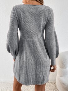 SHEIN Privé Lantern Sleeve Jumper Dress - Light Grey - View 2