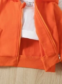 Baby Girl Solid Top & Zip Up Hoodie & Sweatpants - Orange - View 3