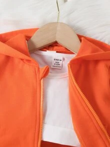 Baby Girl Solid Top & Zip Up Hoodie & Sweatpants - Orange - View 5
