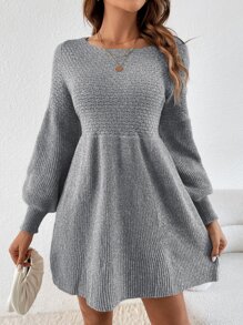SHEIN Privé Lantern Sleeve Jumper Dress - Light Grey - View 5