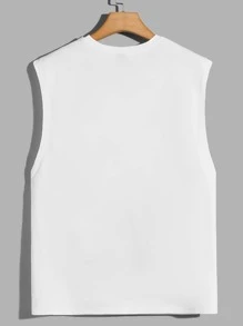 Manfinity BRENVOR 男士椰樹印花背心，無袖圖形白色假期時尚上衣，男友禮物 - 白色 - 查看 2