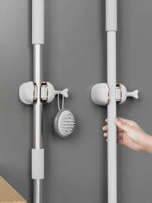 1pc Whale Design Wall Mounted Mop Holder - White - View 1