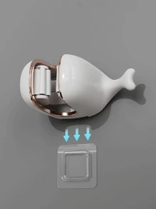 1pc Whale Design Wall Mounted Mop Holder - White - View 3