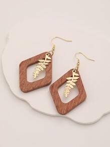 樹葉和幾何耳墜 - 彩色 - 查看 3