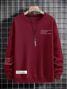 Manfinity Men Slogan Graphic Sweatshirt Without Necklace - Burgundy - View 1