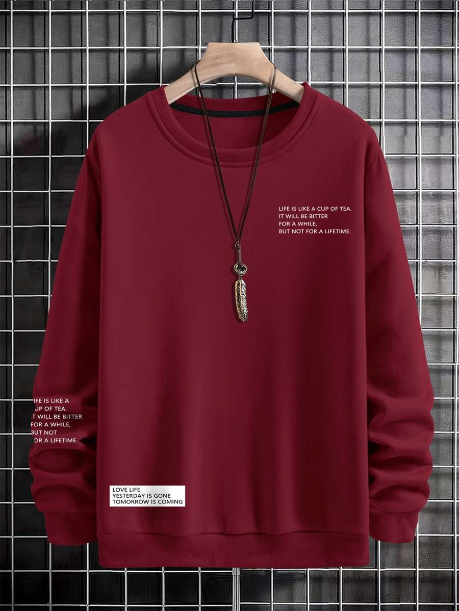 Manfinity Men Slogan Graphic Sweatshirt Without Necklace - Burgundy - View 1