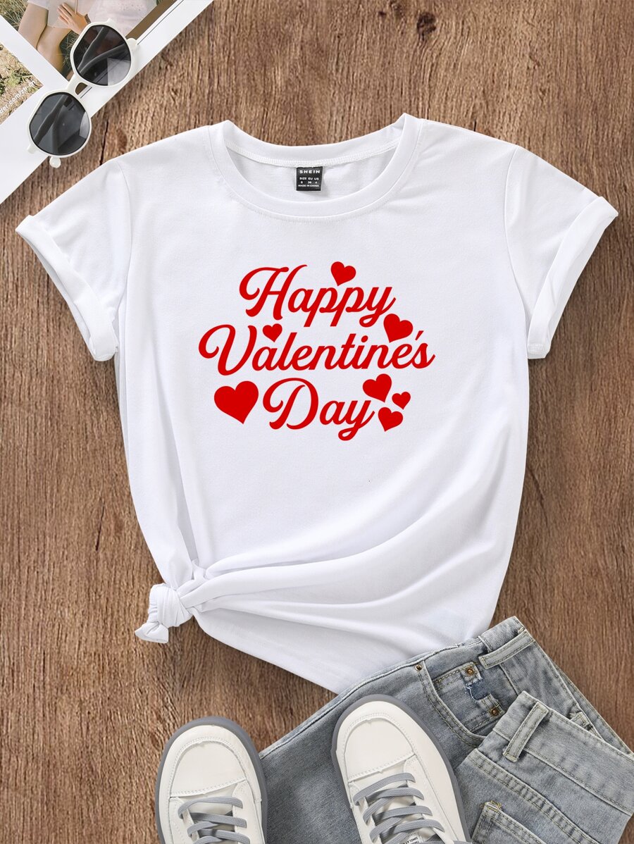 SHEIN LUNE Heart & Letter Graphic Tee - White - View 1