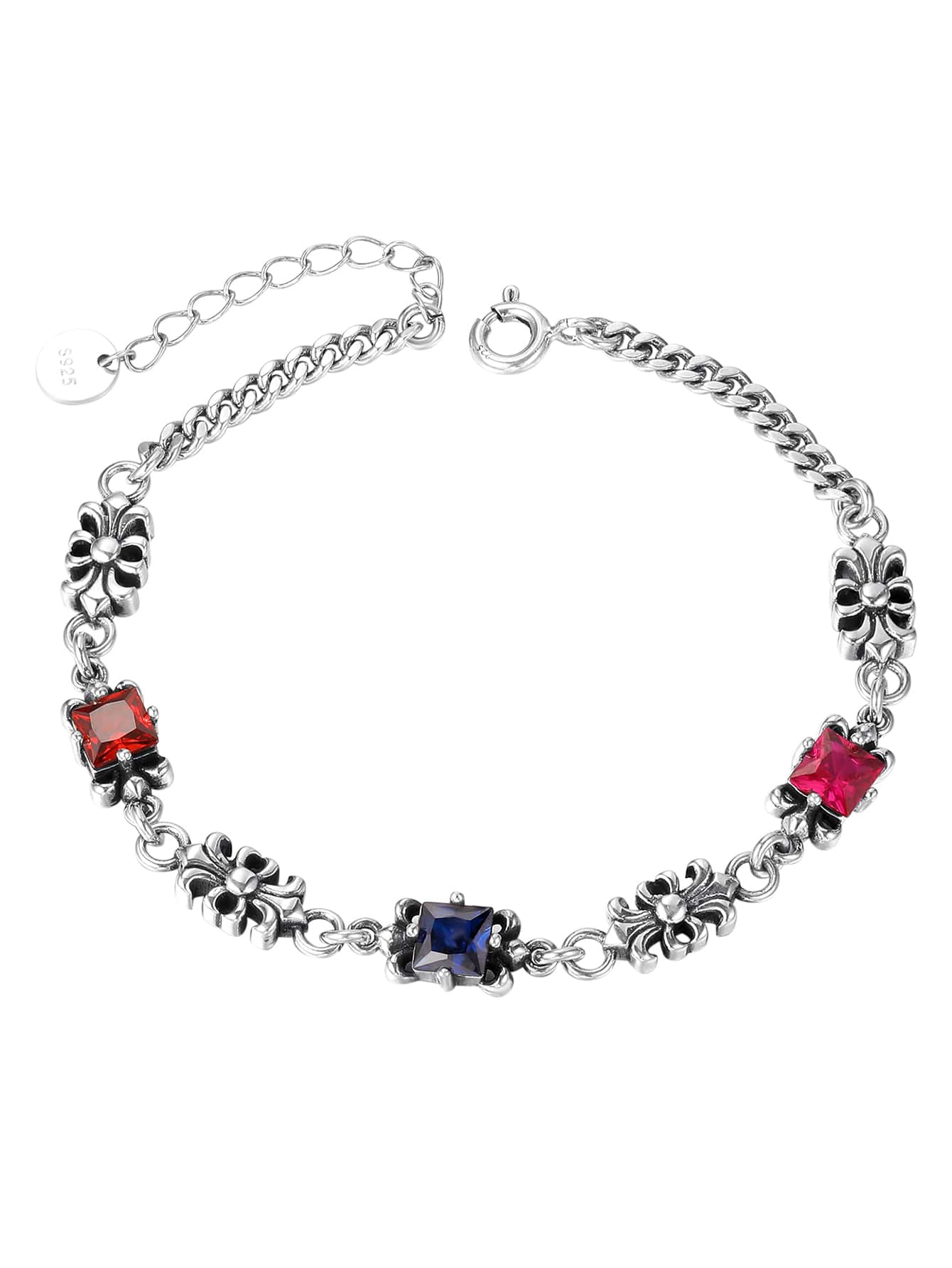 Cubic Zirconia Decor Silver Bracelet - Antique Silver - View 1