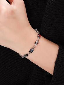 Cubic Zirconia Decor Silver Bracelet - Antique Silver - View 2