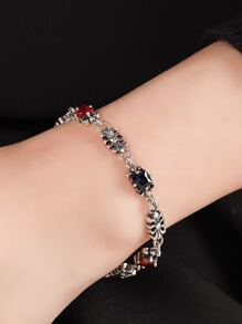 Cubic Zirconia Decor Silver Bracelet - Antique Silver - View 6