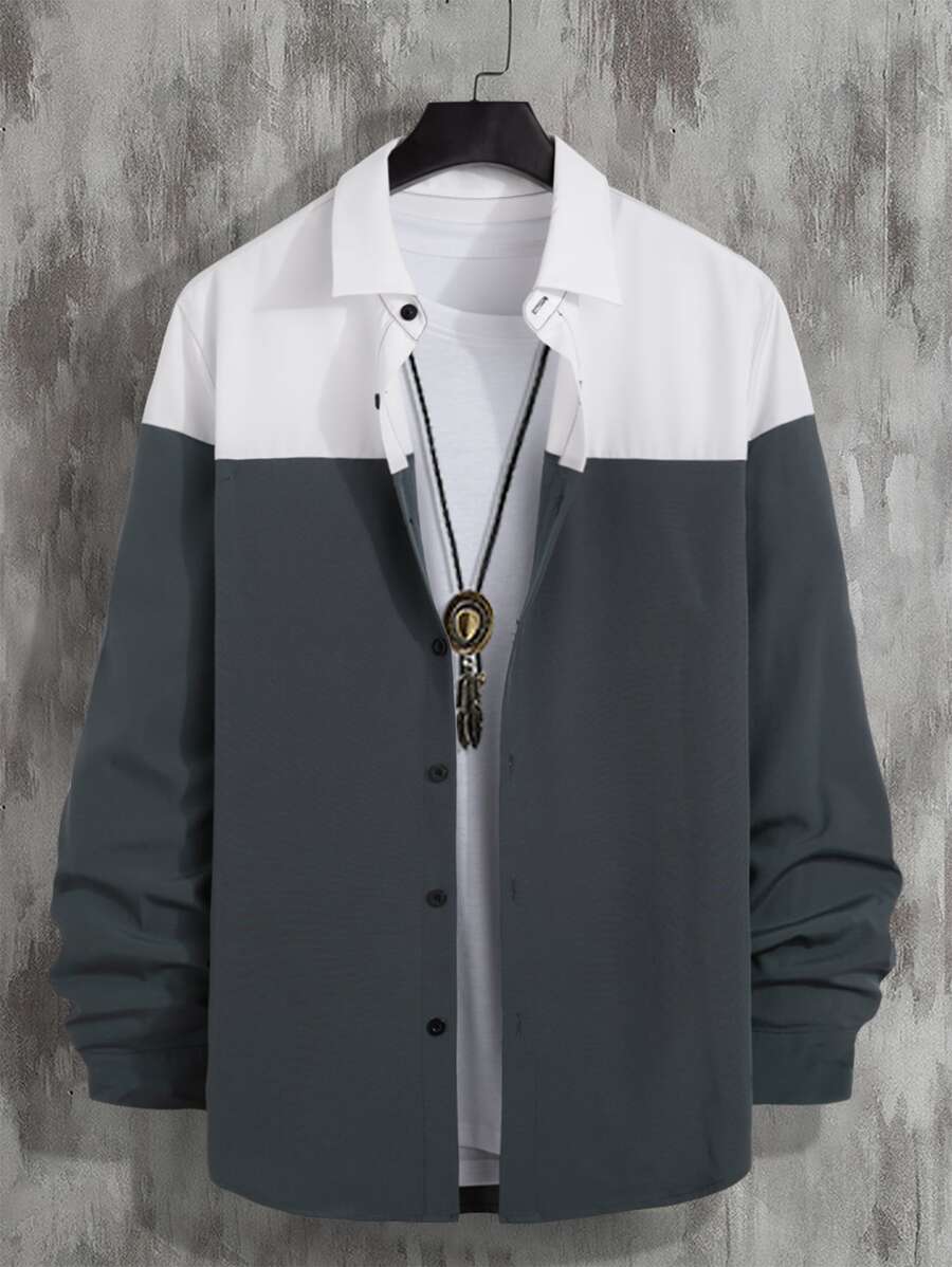 Manfinity Men Two Tone Shirt Without Tee - Dark Grey - View 1