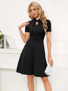 Đầm Cắt ra Dây kéo màu trơn Thanh lịch - màu đen - Xem 7