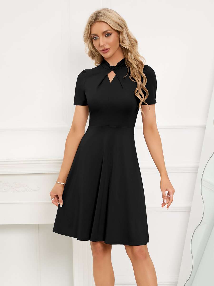 Đầm Cắt ra Dây kéo màu trơn Thanh lịch - màu đen - Xem 1