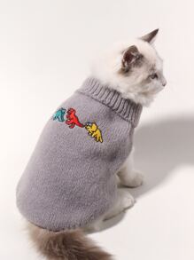 Cartoon Dinosaur Embroidered Pet Sweater - Light Grey - View 1