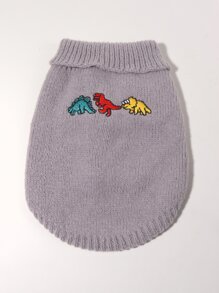 Cartoon Dinosaur Embroidered Pet Sweater - Light Grey - View 2