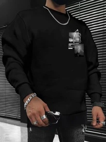 Manfinity Men Letter Graphic Sweatshirt - Black - View 1