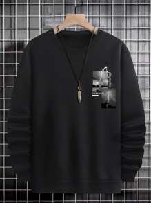 Manfinity Men Letter Graphic Sweatshirt - Black - View 6