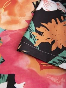 Manfinity Men Tropical Print Shirt & Drawstring Waist Trousers Without Tee - Multicolor - View 4