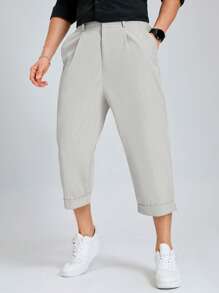 Manfinity 男士斜口袋反摺褲腳長褲 - 淺灰色 - 查看 1