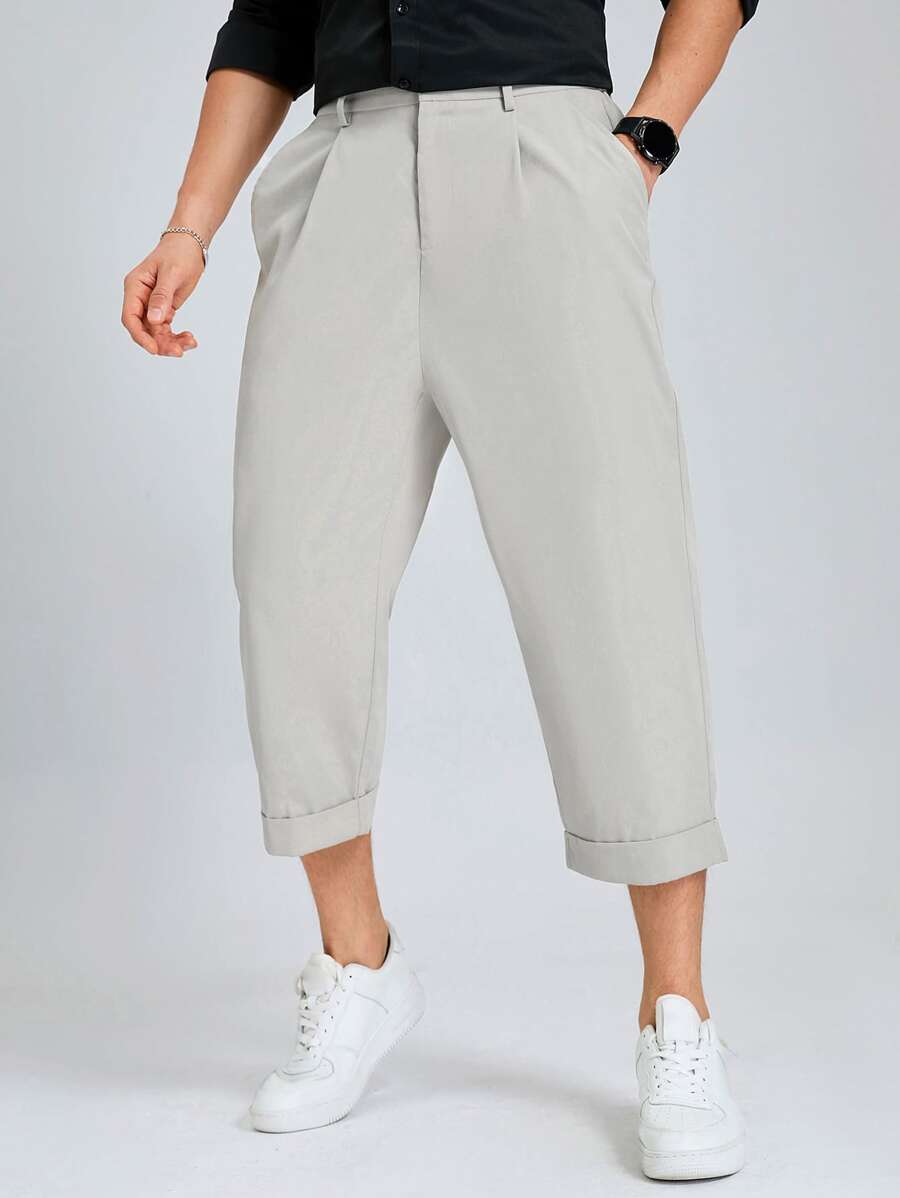 Manfinity 男士斜口袋反摺褲腳長褲 - 淺灰色 - 查看 1