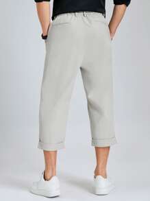 Manfinity 男士斜口袋反摺褲腳長褲 - 淺灰色 - 查看 2