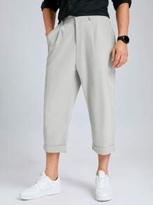 Manfinity 男士斜口袋反摺褲腳長褲 - 淺灰色 - 查看 4