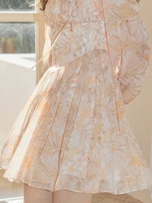 Vestido con estampado floral de manga farol bajo con fruncido - Multicolor - Ver 6