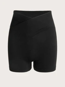 Easithlete Overlap Waist Sports Shorts - Black - View 6