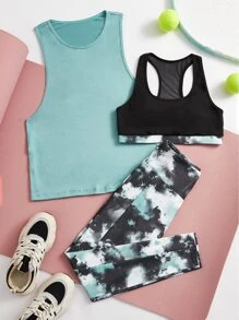 3Pcs Tie Dye Sports Set Workout Set Workout Clothes Workout Women Setwomen Workout Set