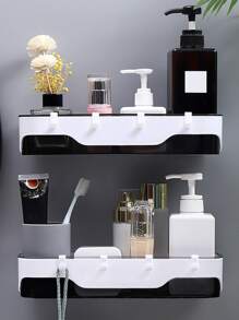 Estante de almacenamiento de baño de plástico, estante de baño sin perforación con adhesivo, estante organizador de almacenamiento de ducha de baño montado en la pared - Multicolor - Ver 1