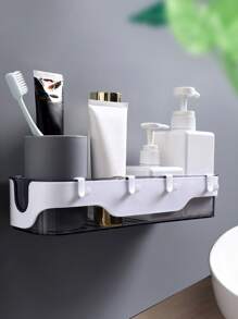 Estante de almacenamiento de baño de plástico, estante de baño sin perforación con adhesivo, estante organizador de almacenamiento de ducha de baño montado en la pared - Multicolor - Ver 4